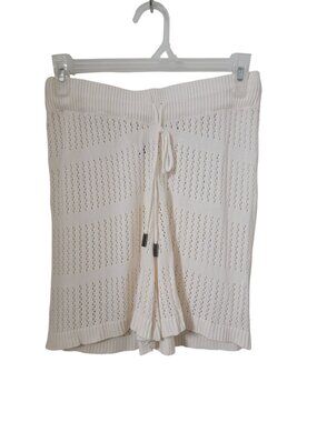 Ivory Size S Crochet Style Open Work Pattern Knitted Shorts w/ Drawstring Waist